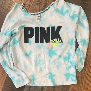 PINK Victoria's Secret Kids Tie-Dye Sweatshirt in White & Aqua